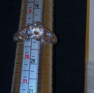 Vintage Avon Ring CZ Clear Accents Silver Tone Bezel Engagement Band Size 9